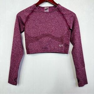 TLF Cropped Long Sleeve Athletic Shirt Gym Stretch Open Back Women’s Purple
